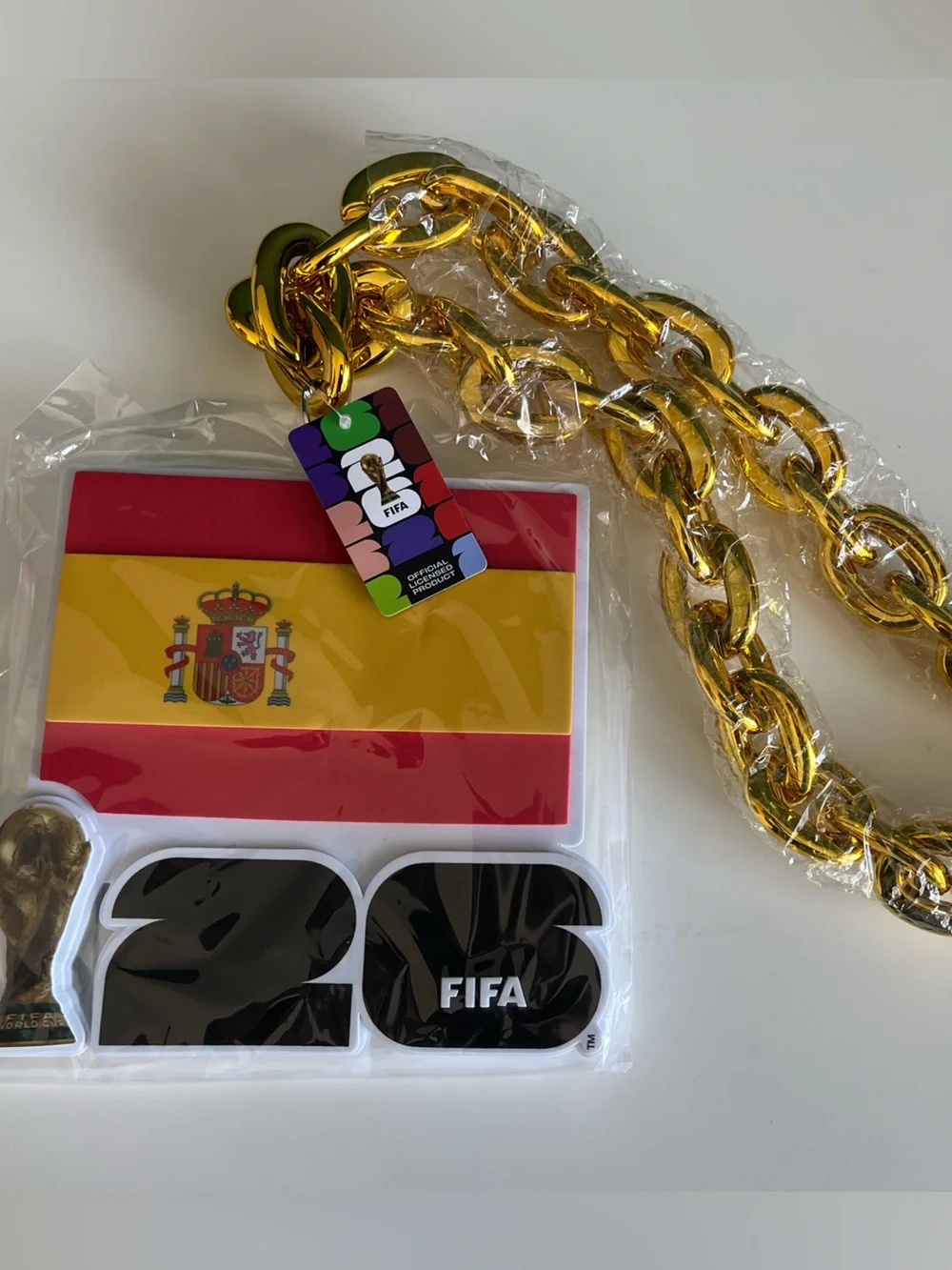 FIFA World Cup USA 2026 Spain Flag Gold Trophyman Necklace Chain Soccer Football